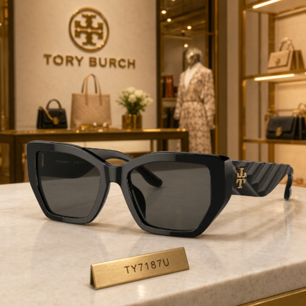 💫 NWT Tory Burch Kira Oversized Geometric Sunglasses Black Polarized TY7187U
